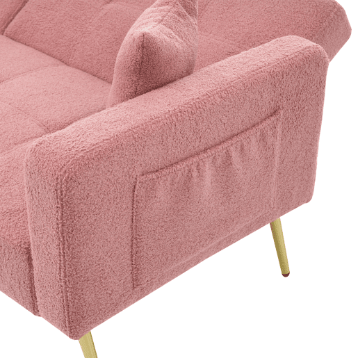 Sofá convertível com encosto regulável - 2 lugares - Tecido felpudo francês - Rosa