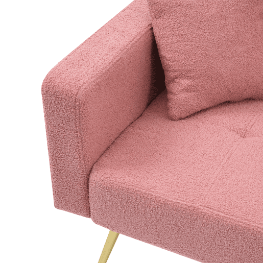 Sofá convertível com encosto regulável - 2 lugares - Tecido felpudo francês - Rosa