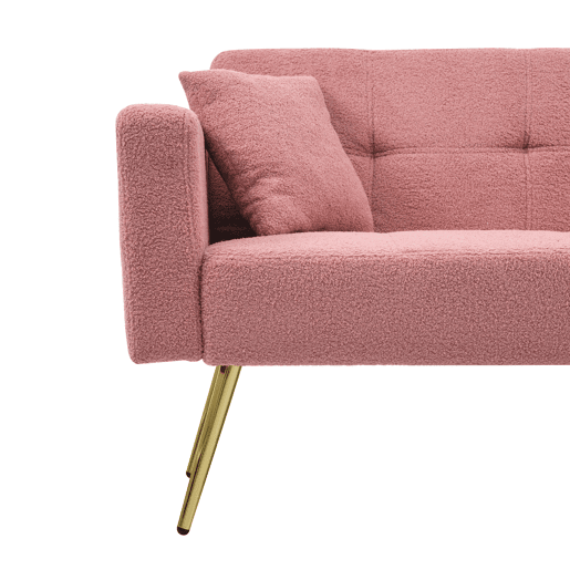 Sofá convertível com encosto regulável - 2 lugares - Tecido felpudo francês - Rosa