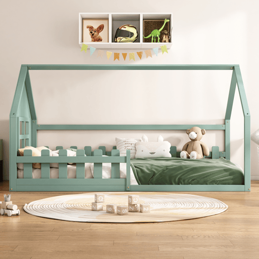 Cabina-cama para crianças 90x200 cm - em forma de casinha - em madeira de pinho e MDF - Verde