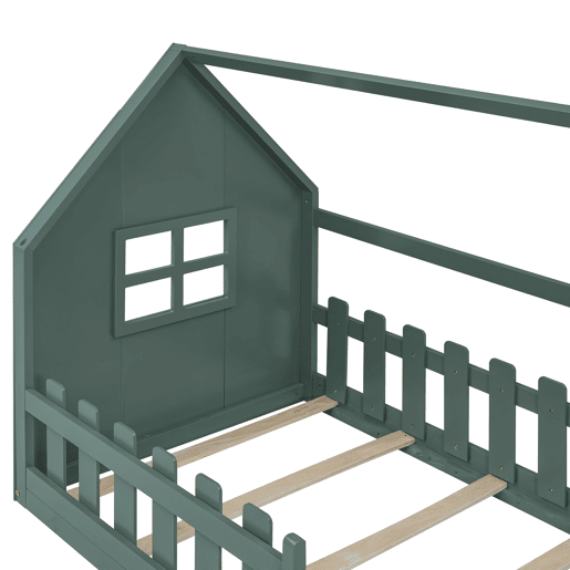 Cabina-cama para crianças 90x200 cm - em forma de casinha - em madeira de pinho e MDF - Verde
