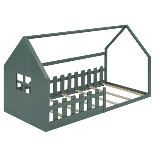 Cabina-cama para crianças 90x200 cm - em forma de casinha - em madeira de pinho e MDF - Verde