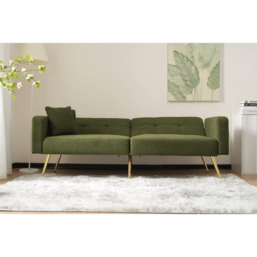Sofá convertível com encosto regulável - 2 lugares - Tecido turco - Verde