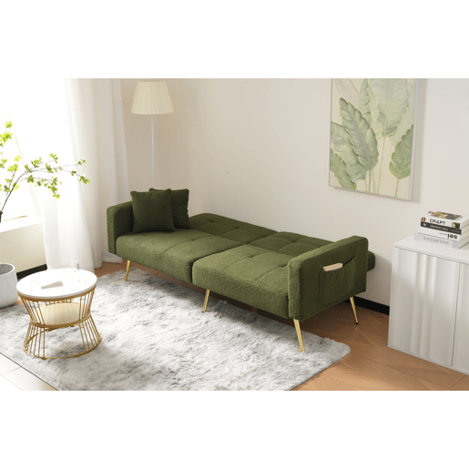 Sofá convertível com encosto regulável - 2 lugares - Tecido turco - Verde