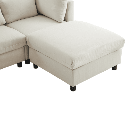 Sofá de canto de 3 lugares com apoio para os pés amovível - super macio e luxuoso - Bege