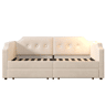 Sofá-cama de veludo 90x200 cm - com função de carga e LED - com base de ripas - Bege