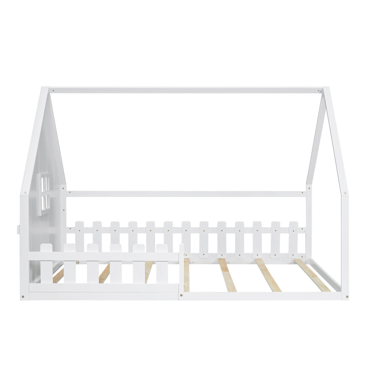 Cama cabaña infantil 140x200 cm - forma casita - pino y mdf - blanco