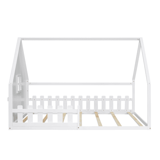 Cama de cabina para crianças 140x200 cm - Forma de casa de campo - Pinho e MDF - Branco