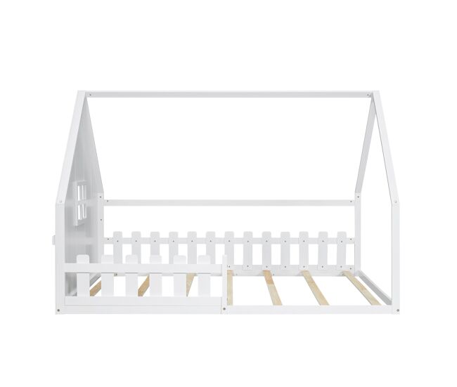 Cama cabaña infantil 140x200 cm - forma casita - pino y mdf - blanco