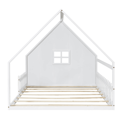 Cama de cabina para crianças 140x200 cm - Forma de casa de campo - Pinho e MDF - Branco