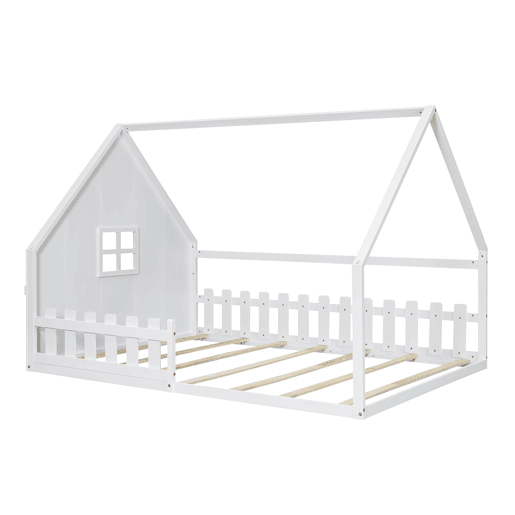 Cama de cabina para crianças 140x200 cm - Forma de casa de campo - Pinho e MDF - Branco