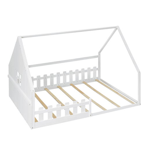 Cama de cabina para crianças 140x200 cm - Forma de casa de campo - Pinho e MDF - Branco
