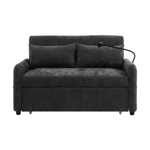 Sofá regulável multi-ângulo convertível em tecido chenille - 2 lugares - com suporte para telemóvel e portas USB - Cinzento