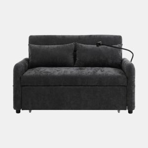 Sofá regulável multi-ângulo convertível em tecido chenille - 2 lugares - com suporte para telemóvel e portas USB - Cinzento