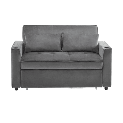 Sofá-cama rebatível multi-ângulo ajustável - 2 lugares - Tecido de veludo - com suporte para copos e almofadas - Cinzento