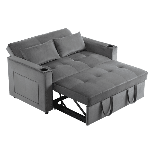 Sofá-cama rebatível multi-ângulo ajustável - 2 lugares - Tecido de veludo - com suporte para copos e almofadas - Cinzento