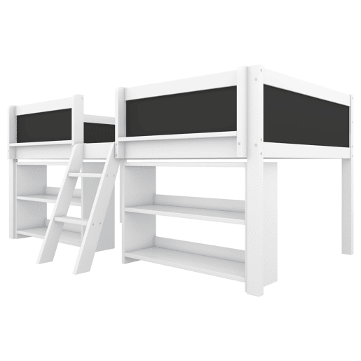 Cama de criança 90x200cm em madeira maciça - várias prateleiras - Branco (colchão não incluído)