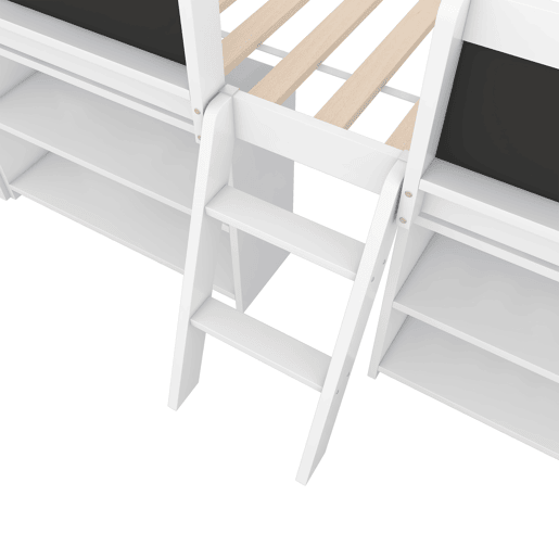 Cama de criança 90x200cm em madeira maciça - várias prateleiras - Branco (colchão não incluído)