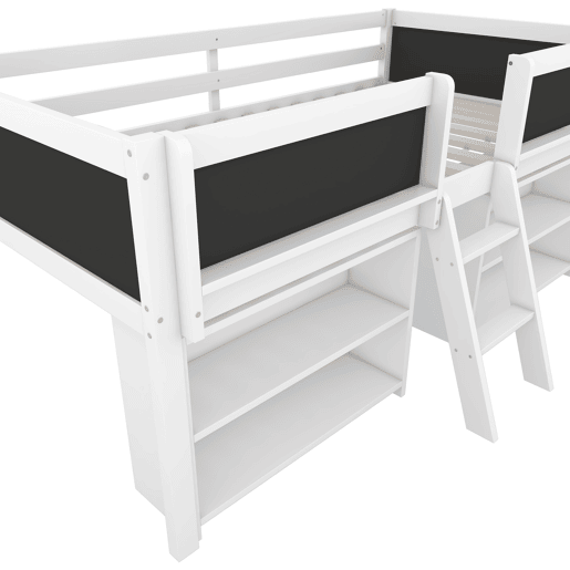 Cama de criança 90x200cm em madeira maciça - várias prateleiras - Branco (colchão não incluído)