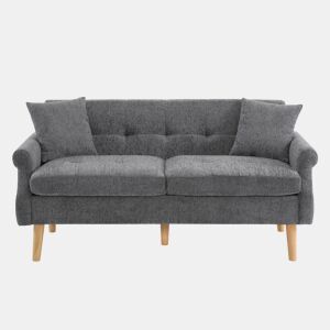 Sofá de 2 lugares estofado em chenille - 162x74x77 cm - Cinzento
