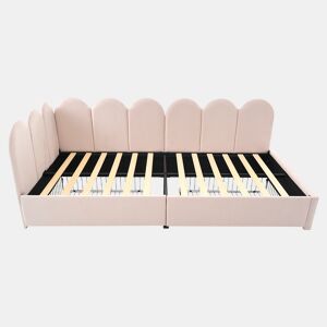 Sofá-cama com 2 gavetas - tecido de veludo - 90x200 cm - com estrado de molas - Rosa