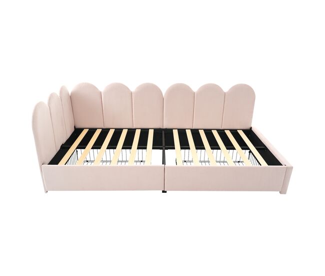 Sofá cama con 2 cajones - tejido de terciopelo - 90x200 cm - con somier - rosa