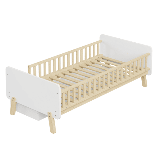Cama de criança 90x190cm com 2 gavetas - cama individual de madeira maciça com estrado de molas - Branco