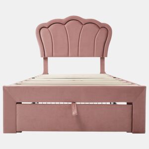 Cama de criança 90x190 cm em veludo com gavetas e controlo APP LED - Rosa