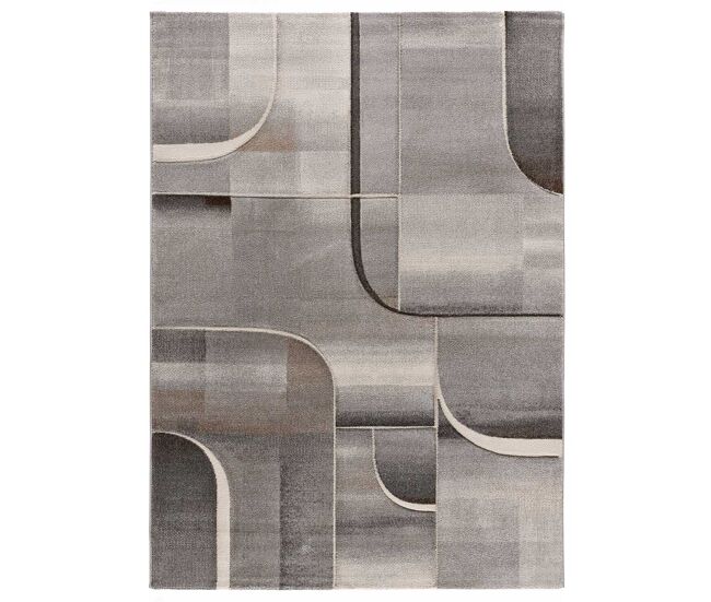 Alfombra abstracta con trazos geométricos en gris medel, 160x230 cm - atticgo