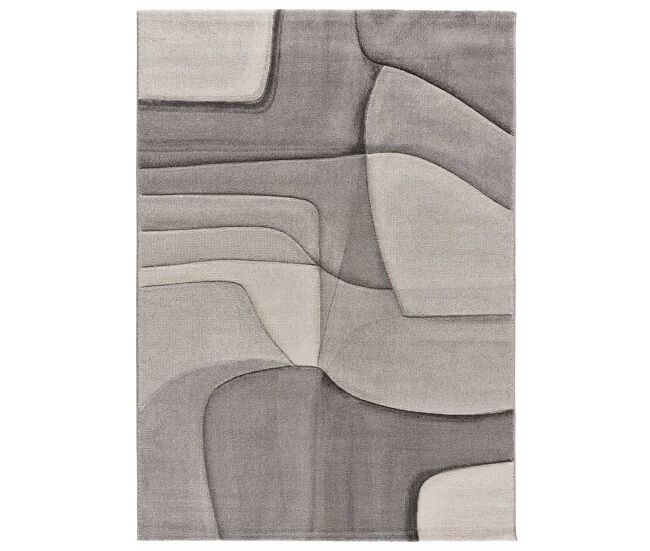Alfombra abstracta con trazos geométricos en gris medel, 80x150 cm - atticgo