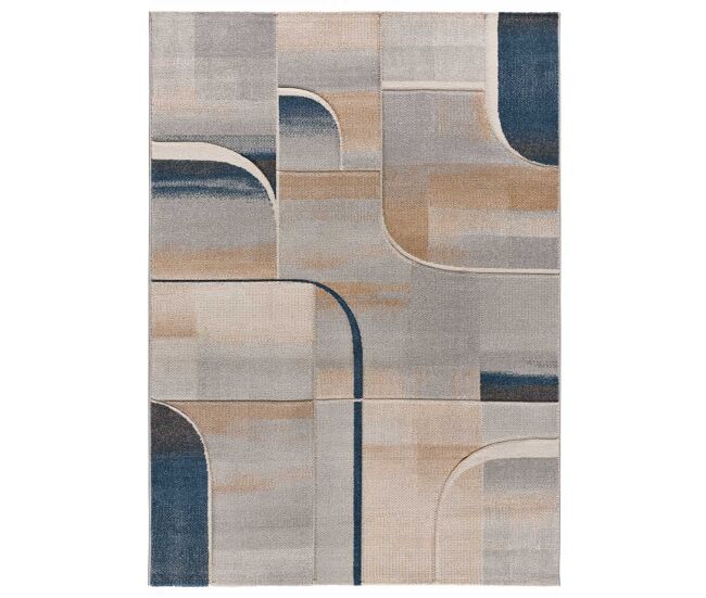 Alfombra abstracta con trazos geométricos en azul MEDEL, 80x150 cm - ATTICGO