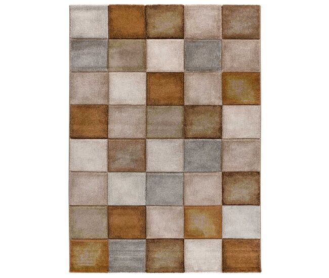 Alfombra geométrica efecto damero en tonos caldera lena, 120x170 cm - atticgo
