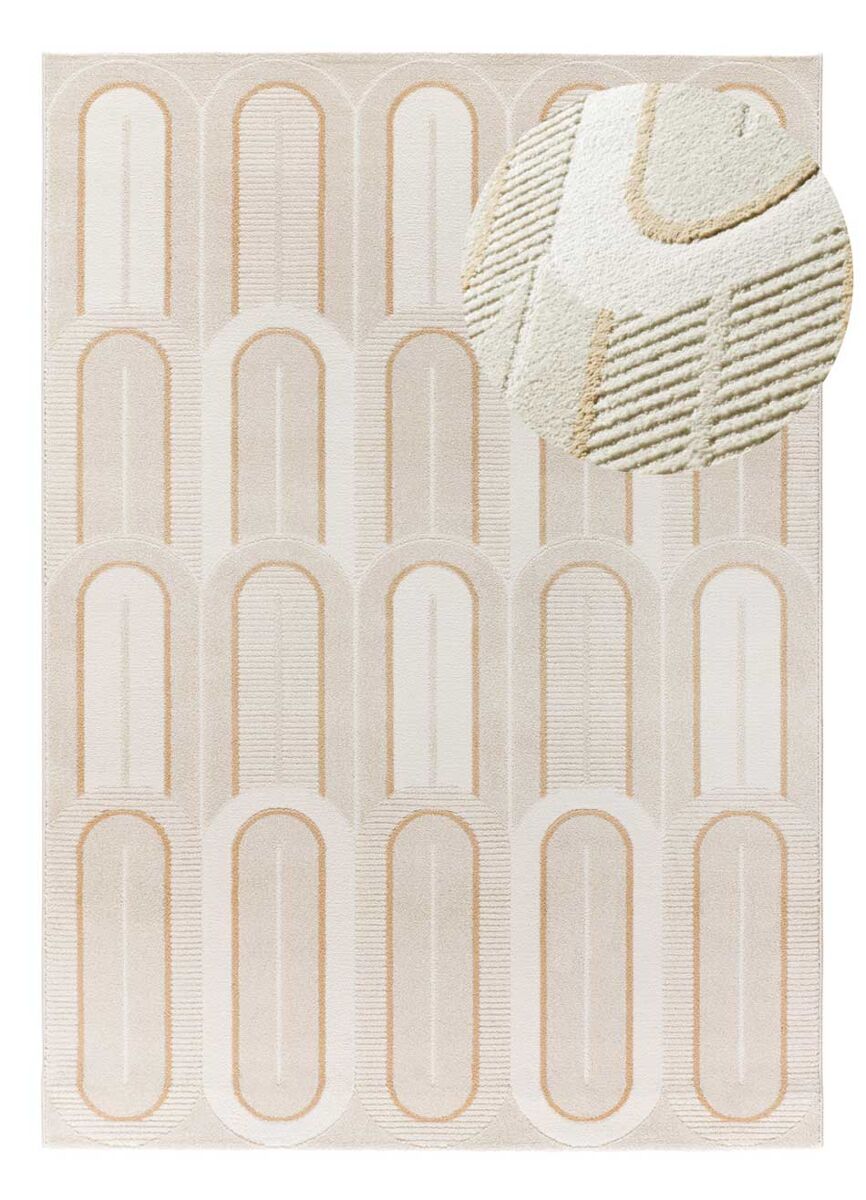 Alfombra geométrica con relieve blanco flora, 200x290 cm - atticgo