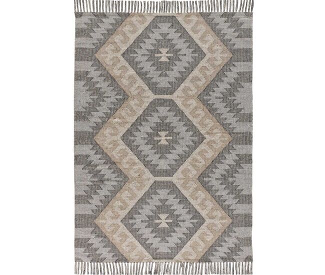 Alfombra étnica kilim con flecos en gris chandia, 120x170 cm - atticgo