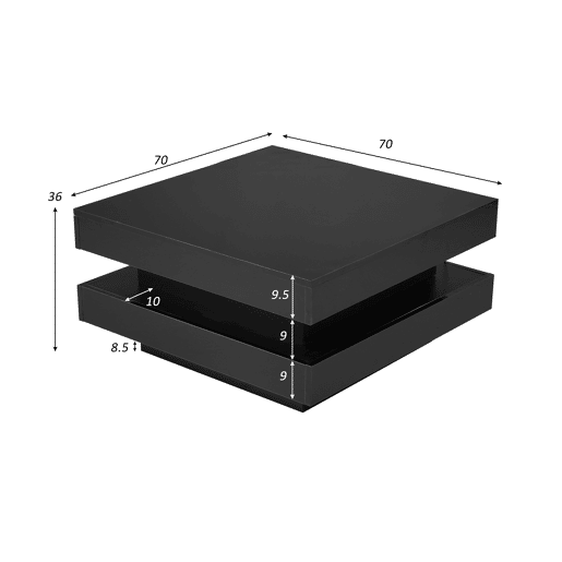 Mesa de centro contemporânea com LED em 16 cores - forma quadrada - Preto Mesa de centro contemporânea com LED em 16 cores - forma quadrada - Preto
