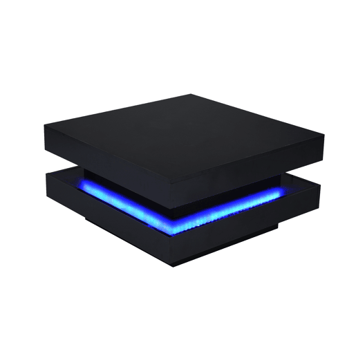Mesa de centro contemporânea com LED em 16 cores - forma quadrada - Preto Mesa de centro contemporânea com LED em 16 cores - forma quadrada - Preto