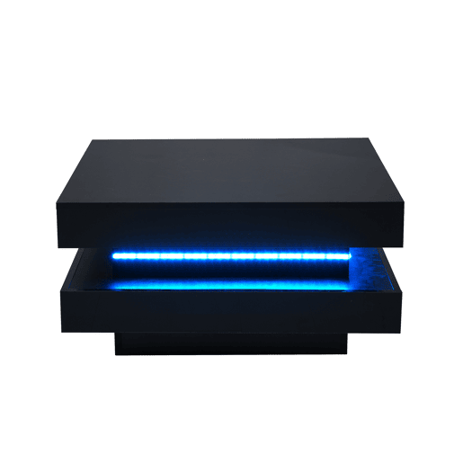 Mesa de centro contemporânea com LED em 16 cores - forma quadrada - Preto Mesa de centro contemporânea com LED em 16 cores - forma quadrada - Preto