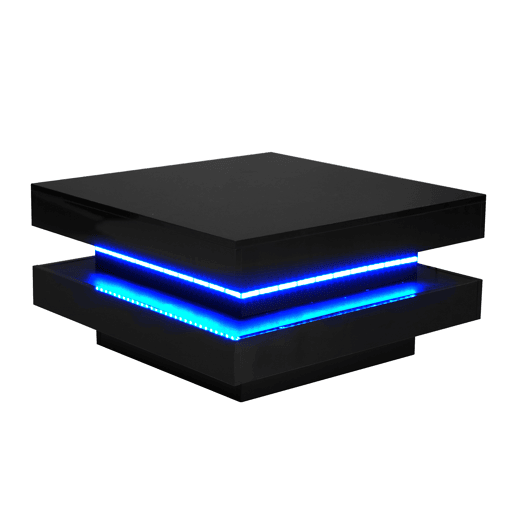 Mesa de centro contemporânea com LED em 16 cores - forma quadrada - Preto Mesa de centro contemporânea com LED em 16 cores - forma quadrada - Preto