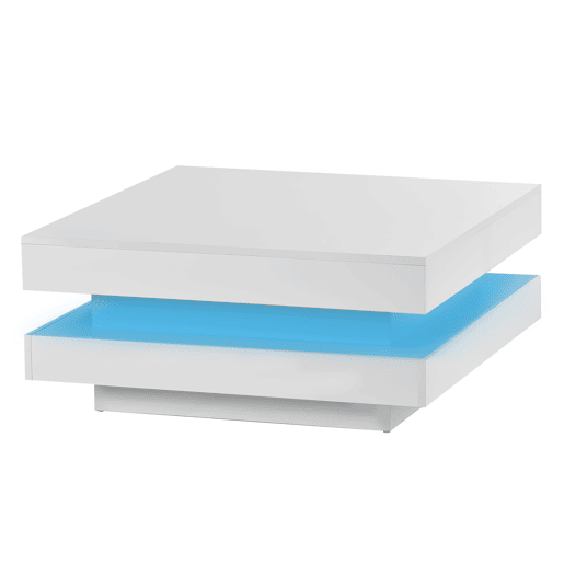Mesa de centro contemporânea com LED em 16 cores - forma quadrada - Branco Mesa de centro contemporânea com LED em 16 cores - forma quadrada - Branco