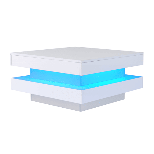 Mesa de centro contemporânea com LED em 16 cores - forma quadrada - Branco Mesa de centro contemporânea com LED em 16 cores - forma quadrada - Branco