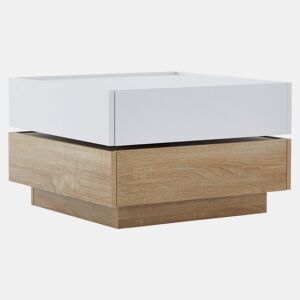 Mesa de centro quadrada com rotação de 360° - com 2 gavetas - 60x60x38 cm - Branco e Natural