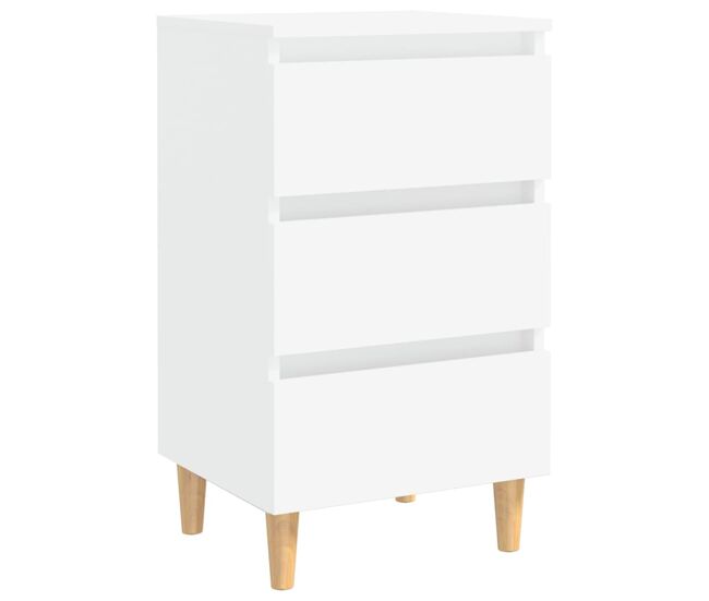 Mesita de noche - Mesilla con patas de madera maciza blanca 40x35x69 cm