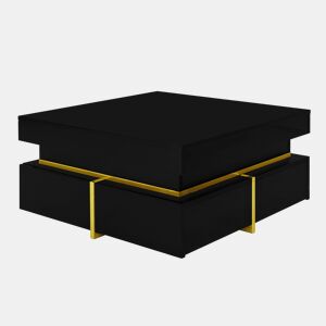 Mesa de centro com 2 gavetas - aspeto brilhante e decorações douradas - Preto