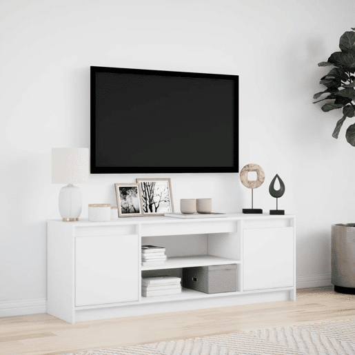 Móvel de TV - Modulo de TV - Armário de TV com luzes LED derivados de madeira branco