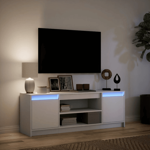 Móvel de TV - Modulo de TV - Armário de TV com luzes LED derivados de madeira branco
