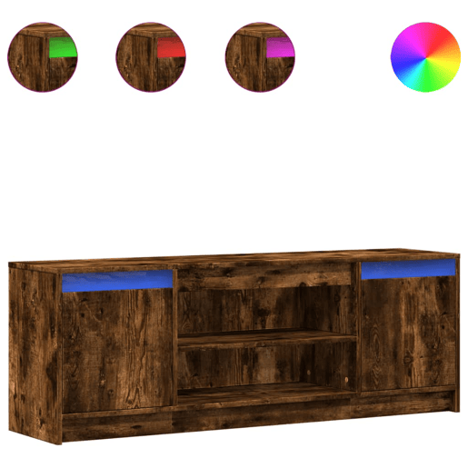 Móvel de TV - Modulo de TV - Armário de TV com luzes LED derivados de madeira carvalho fumado