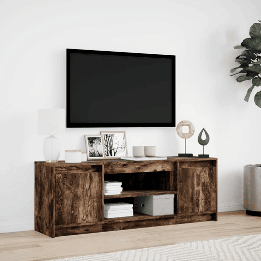Móvel de TV - Modulo de TV - Armário de TV com luzes LED derivados de madeira carvalho fumado