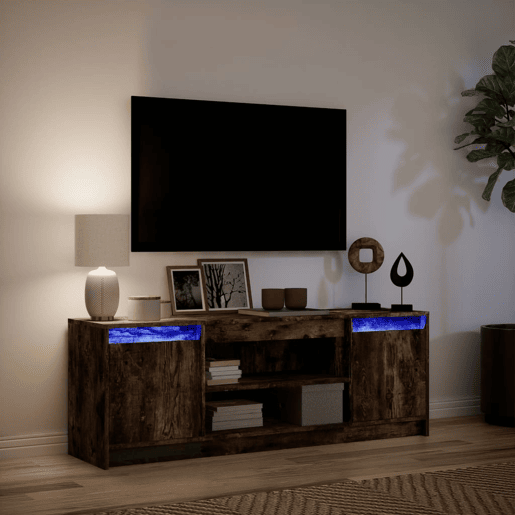 Móvel de TV - Modulo de TV - Armário de TV com luzes LED derivados de madeira carvalho fumado