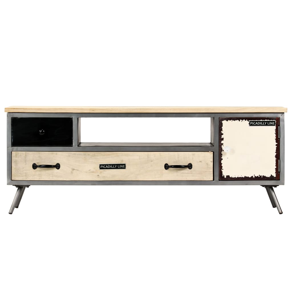 mueble para tv - mueble tv - mesa de tv de madera de mango maciza y acero 120x30x45 cm