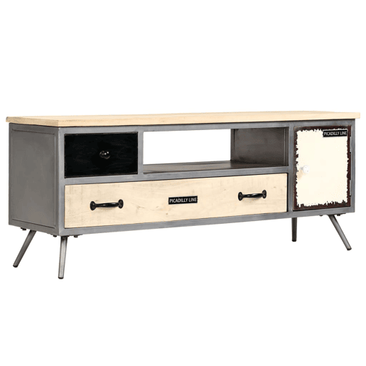 Móvel de TV - Modulo de TV - Armário de TV madeira de mangueira maciça e aço 120x30x45 cm
